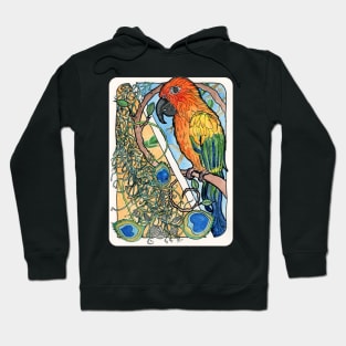 Sun Conure with Feathers and Sunflower Seeds Watercolor Print Hoodie